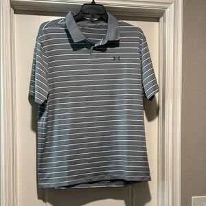 Under Armour Men's Polo in Gray and White Stripes